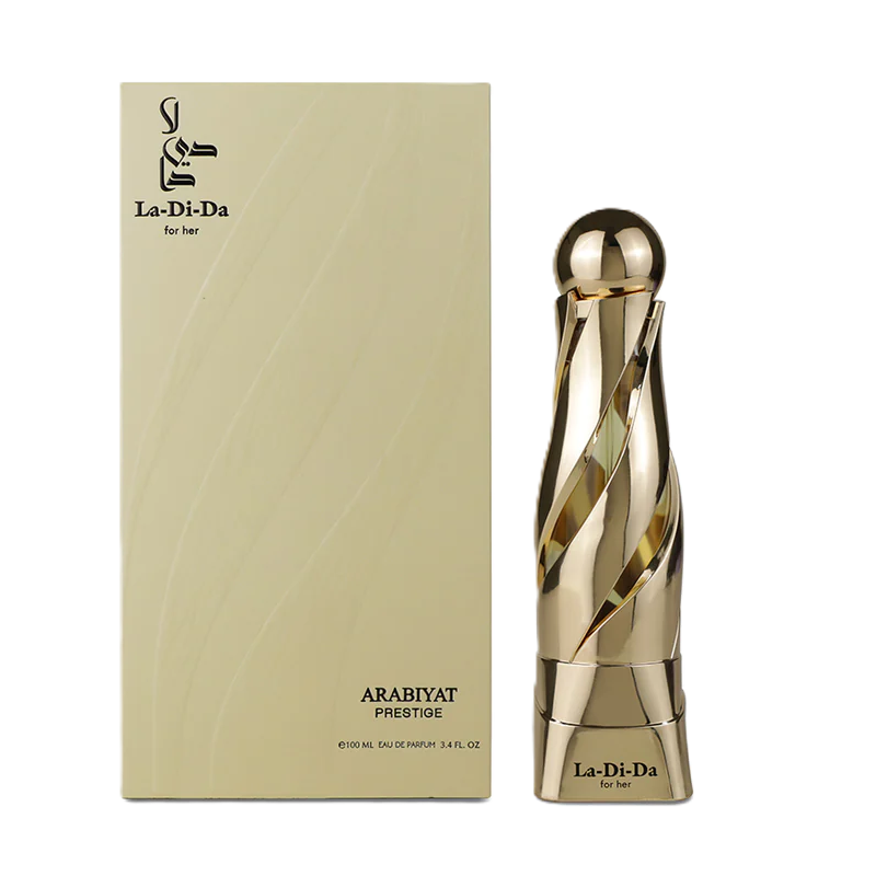 Arabiyat Prestige LA Di Da for Her Eau de Parfum 100 ml, frasco dorado y caja