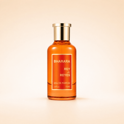 Bharara Rey de Reyes Orange 100 ml botella naranja sobre fondo claro
