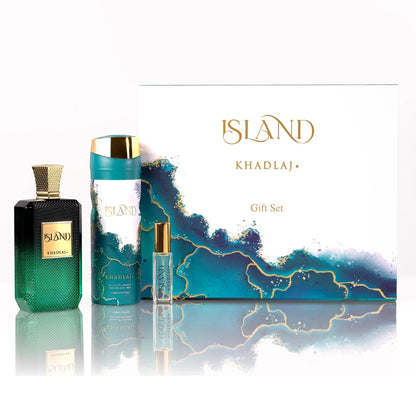 Khadlaj Island Gift Set 3 PCS - Perfume, Body Spray y Roll-On
