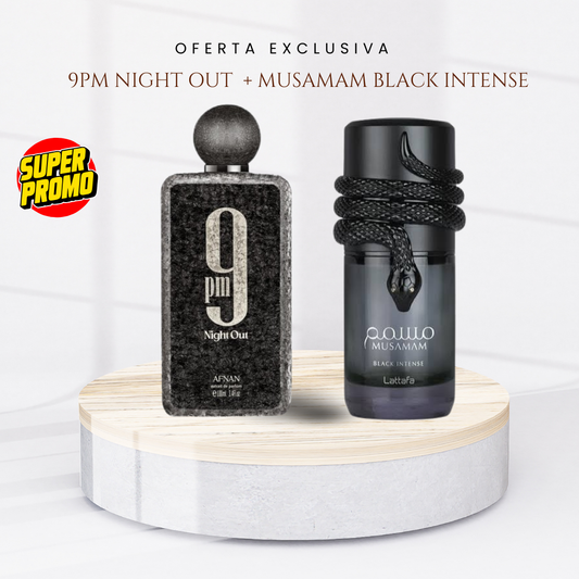 Afnan 9PM Night Out 100ml + Lattafa Musamam Black Intense 100ml