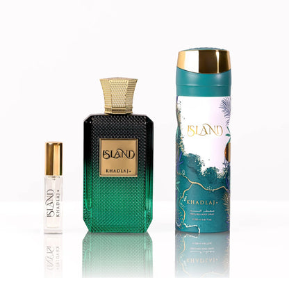 Khadlaj Island Gift Set 3 PCS - Perfume, Body Spray y Roll-On