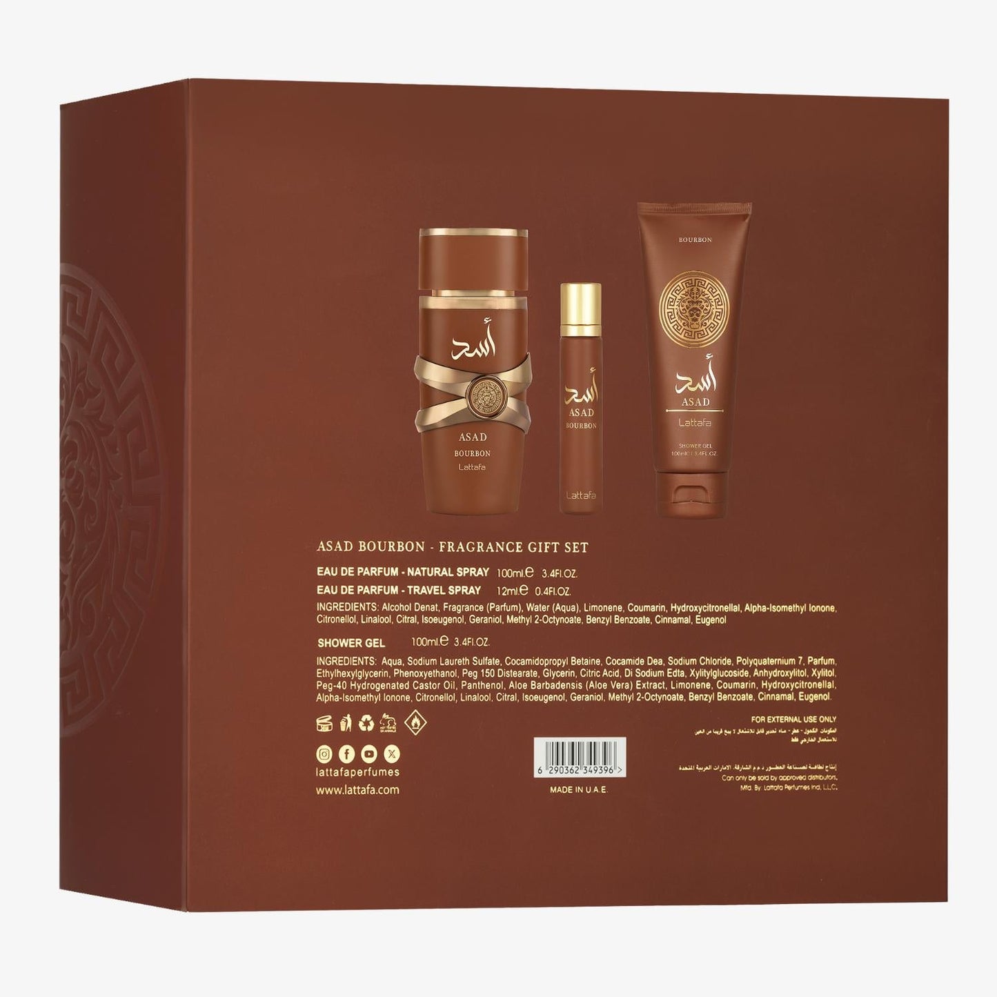 Lattafa Asad Bourbon 3 Piezas Gift Set Original