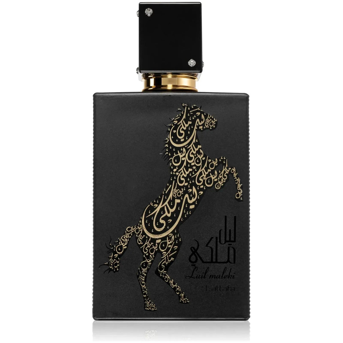Lattafa Lail Maleki Eau de Parfum 100 ml, frasco negro con diseño dorado