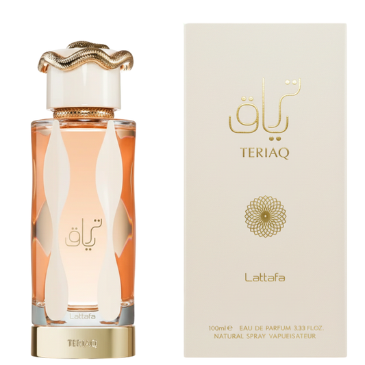Lattafa Teriaq Eau de Parfum 100 ml, frasco y caja