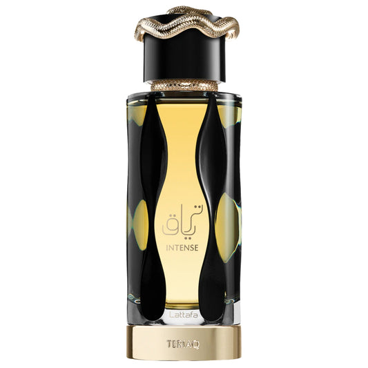 Lattafa Teriaq Intense Eau de Parfum 100 ml, frasco negro y dorado
