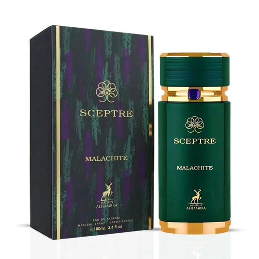 Maison Alhambra Sceptre Malachite Eau de Parfum 100 ml, frasco verde y caja